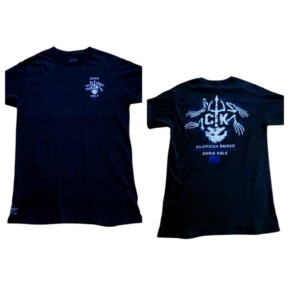 Chris Kyle Size Med Black Blue White Short Sleeved Tee-shirt